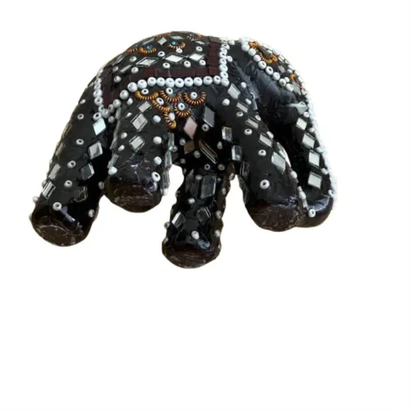 Handmade Indian Mirror Glass & Bead Embellished Elephant Figurine NWOT - Picture 4 of 5